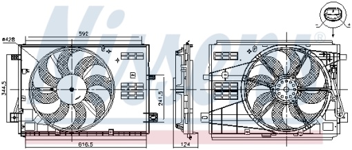 Ventilator radiator (cu carcasa) potrivit DS DS 4 II, DS 7; CITROEN BERLINGO, BERLINGO/MINIVAN, C4 GRAND PICASSO II, C4 PICASSO II, C4 SPACETOURER, C5 AIRCROSS, C5 X, GRAND C4 SPACETOURER 1.2-Electric 02.13-