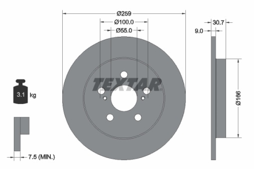 Disc frana Spate Dreapta/Stanga (fara pivot fixare roata) potrivit PONTIAC VIBE; SUBARU TREZIA; TOYOTA COROLLA, PRIUS, PRIUS PHV, VERSO S 1.3-1.8H 08.07-