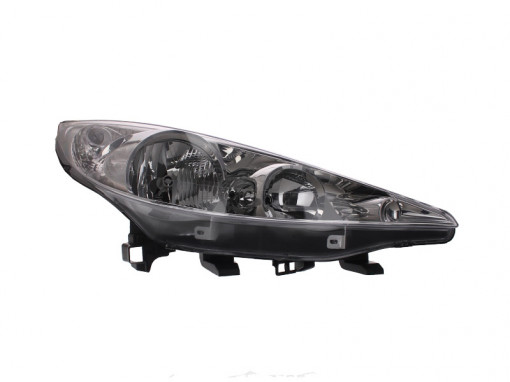 Far dreapta (H1/H7, reglaj electric, cu motoras, fundal cromat, fundal transparent) PEUGEOT 207 2006-2009