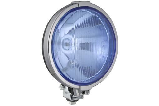 Far universal stanga/dreapta (faza lunga, H3/T4W, 12/24V, diametru 190mm, albastru, plastic, negru, lumini pozitie, rama cromata, fara bec)