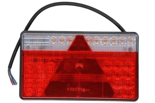 Stop spate dreapta MULTI LED (LED, 24V, cu intermitent, cu lumina de ceata, lumina de marșarier, cu lumina stop, lumini parcare, reflector triunghiular, lungimea cablu : 0,5m, plat)