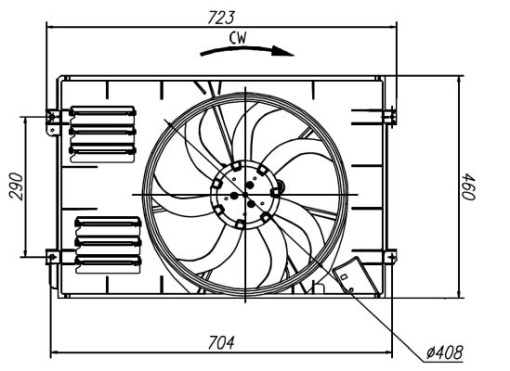 Ventilator radiator Stanga (cu carcasa) potrivit AUDI A3; SEAT ALTEA, ALTEA XL, LEON, TOLEDO III; SKODA OCTAVIA II, SUPERB II; VW AMAROK, CADDY III, CADDY III/MINIVAN 1.4-2.0D 11.99-05.22