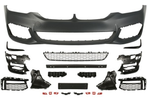 Bara Fata potrivita BMW 5 G30, G31, G38, F90 2017-2020 (fara primer Pachet M, cu grilaje, cu orificii lampa ceata, grund)