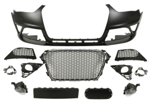 Bara Fata, RS4 Type, cu grilaje, cu locas lampa ceata, cu locas spalator faruri, crom/negru/grund potrivit AUDI A4 ALLROAD B8, A4 B8 2011-2016