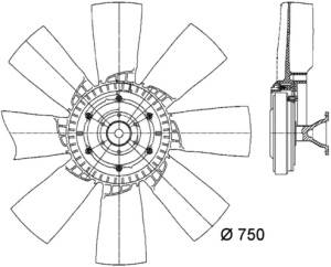 Cupla ventilator radiator (cu ventilator, 750mm, numar lame: 8) potrivit SCANIA 4, R I DC11.01-DT12.08 05.95-05.19 - Img 2