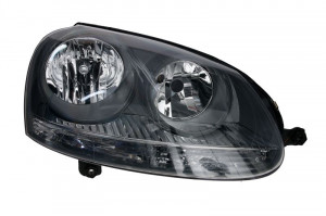 Far dreapta potrivit VW GOLF, JETTA 2003-2010 - (H7, reglaj electric, cu motoras, fundal argintiu)