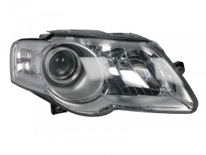 Far dreapta potrivit VW PASSAT 2005-2010 - (H7, reglaj electric, cu motoras, fundal cromat)