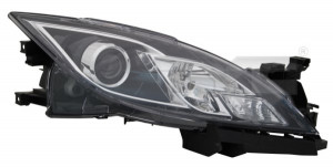 Far stanga potrivit MAZDA 6 - (H11/H9, electric, cu motoras, fundal negru/insertii crom)