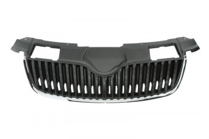 Grila radiator potrivit SKODA FABIA II, ROOMSTER, ROOMSTER PRAKTIK 1.2-1.9D 2006-2015 pana in 2010 - (cu linii cromate, crom/negru)