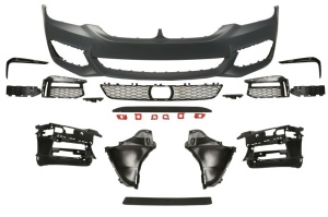 Bara Fata potrivita BMW 5 G30, G31, G38, F90 2017-2020 (cu montare radar, fara primer Pachet M, cu grilaje, cu orificii lampa ceata, grund)