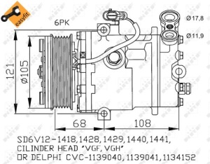 Compresor climatizare potrivit OPEL ASTRA G, ASTRA G CLASSIC, ASTRA G/KOMBI, COMBO TOUR, COMBO/MINIVAN, CORSA C, CORSA C/HATCHBACK, MERIVA A, ZAFIRA A 1.6-2.2D 02.98- - Img 4