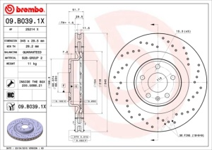 Disc frana BREMBO Xtra, 1 buc., Drilled, fata ; stanga/dreapta, diametru exterior 345 mm, grosime 29,5 mm, potrivit AUDI A4 B8, A5, Q5; PORSCHE MACAN 2.0-4.2 06.07- - Img 3