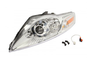 Far stanga potrivit FORD MONDEO 4 IV 2007-2010 - D1S/H1, electric, cu motoras, cu lumini curba, interior argintiu