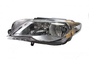 Far stanga potrivit VW PASSAT 2008-2012 - (H7, reglaj electric, cu motoras, fundal cromat)