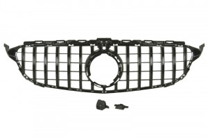 Grila radiator potrivit MERCEDES C-KLASA W205 2018-2021 - (cu orificiu pentru camera, AMG STYLING/GT, negru lucios)