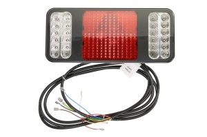 Stop spate stanga (LED, 24V, rosu/transparent/alb/galben, cu intermitent, cu lumina de ceata, lumina de marșarier, cu lumina stop, lumini parcare, reflector triunghiular) potrivit SCHMITZ - Img 1
