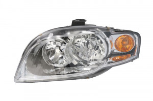 Far stanga potrivit AUDI A4 2004-2008 - (H7, reglaj electric, cu motoras, fundal negru/insertii crom)