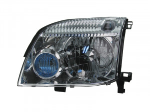 Far stanga potrivit NISSAN X-TRAIL - (H4, electric, cu motoras, fundal negru/albastru)