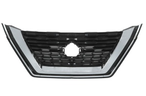 Grila radiator potrivit NISSAN X-TRAIL IV T33 dupa 2022 - (grille; cu orificii camera; cu dungă acoperită cu crom, negru-mat)