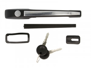 Maner usa Fata Stanga cu cheie, exterior, cu incuietoare, crom/negru potrivit VW CADDY I, GOLF II, JETTA II, PASSAT B2, POLO, POLO CLASSIC, POLO II, SCIROCCO 0.9-2.2 1979-1994 - Img 1