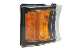Semnalizator fata Dreapta/Stanga (culoare sticla: portocaliu, H21W/LED, functie lumini de zi, finisaj negru; numar de diode LED: 4/8) potrivit SCANIA G I, P I, R I 2003-2019