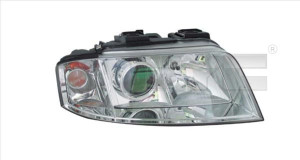Far dreapta potrivit AUDI A6 2001-2005 - (H7/H7, reglaj electric, fundal cromat)