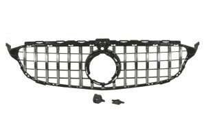 Grila radiator potrivit MERCEDES C-KLASA W205 2018-2021 - (cu orificiu pentru camera, AMG STYLING/GT, negru lucios/crom)
