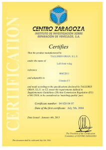 Aripa Stanga potrivit CITROEN C5 I, C5 II, C5/combi 2001-2008 - (cu locas semnalizator, galvanizat, certificat CZ) - Img 2