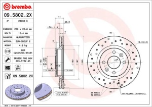 Disc frana BREMBO Xtra, 1 buc., Drilled, fata ; stanga/dreapta, diametru exterior 259 mm, grosime 20,6 mm, potrivit DACIA LOGAN, LOGAN EXPRESS, LOGAN II, LOGAN MCV, SANDERO, SANDERO II 1.0-2.0 01.88- - Img 1