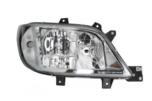 Far dreapta potrivit MERCEDES SPRINTER 2-T (901, 902), SPRINTER 3-T (903), SPRINTER 4-T (904) 2002-2006 - (H3/H7, reglaj electric, fundal cromat, fundal transparent)