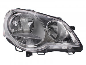 Far dreapta potrivit VW POLO 2005-2009 - (H1/H7, reglaj electric, cu motoras, fundal cromat)