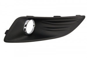 Grila bara fata stanga potrivit FORD FIESTA 6 VI 2013-2017 - dungi cromate, cu locas proiectoare ceata, plastic, negru