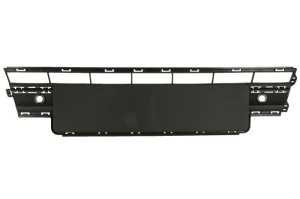 Suport numar de circulatie fata potrivit VW TRANSPORTER T6 2019-2024 - plastic, negru, cu gauri pentru senzorii de parcare