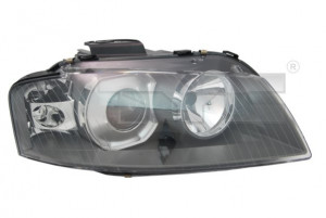 Far dreapta potrivit AUDI A3 2003-2008 - (D2S/H7, reglaj electric, cu motoras, fundal negru)
