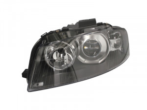 Far stanga potrivit AUDI A3 2003-2008 - (D2S/H7, reglaj electric, cu motoras, fundal negru)