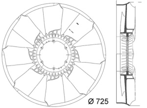 Ventilator radiator (diameter 725mm, numar lame 8) potrivit MERCEDES ATEGO, ATEGO 2, AXOR, AXOR 2, UNIMOG OM457.910-OM926.999 01.98- - Img 1