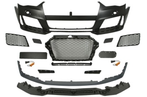 Bara Fata potrivita AUDI A3 8V Hatchback 2012-2016 (RS Type, cu grilaje, cu valabilitate, cu orificii spalator faruri, negru lucios/grund)