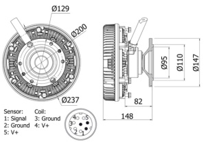 Cupla ventilator radiator (numar pini: 5) potrivit DAF XF 95 XE280C-XE390C 09.02-12.06 - Img 3