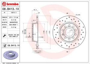 Disc frana BREMBO Xtra, 1 buc., Drilled, spate ; stanga/dreapta, diametru exterior 272 mm, grosime 10 mm, potrivit AUDI A1, A3, Q2, TT; CUPRA FORMENTOR, LEON, LEON SPORTSTOURER; SEAT ALTEA 1.0-Electric 02.03- - Img 3