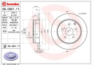 Disc frana Spate compatibil Dreapta/Stanga potrivit TOYOTA MIRAI, PRIUS PLUS 1.8H/Electric 05.11-