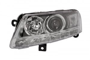 Far stanga potrivit AUDI A6 dupa 2004 - (D3S/H7, reglaj electric, fundal negru)