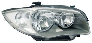 Far stanga potrivit BMW Seria 1 2003-2007 - (H7, reglaj electric, fundal negru/insertii crom)