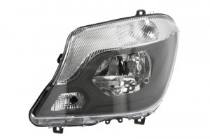 Far stanga potrivit MERCEDES SPRINTER 3,5-T (906), SPRINTER 3-T (906), SPRINTER 4,6-T (906) dupa 2013 - (H7, reglaj electric, cu motoras, fundal cromat, fundal transparent)