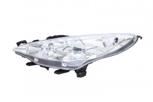 Far stanga potrivit PEUGEOT 207 2006-2009 - (H1/H7, reglaj electric, cu motoras, fundal cromat, fundal transparent)