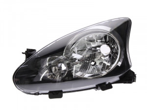 Far stanga potrivit TOYOTA AYGO 2008-2012 - (H4, electric, fundal negru/insertii crom)