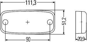 Lumina delimitare stanga/dreapta, galben, LED, inaltime 21mm; latime 111mm; adancime 51mm, surub/fixare orizontala, lungime cablu 500mm, 24V (IP5K9K) - Img 4