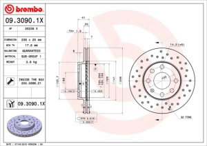 Disc frana BREMBO Xtra, 1buc fata stanga/dreapta, diametru iesire 236 mm, grosime 20 mm, potrivit CHEVROLET AVEO / KALOS, LANOS; DAEWOO LANOS, NEXIA 1.3-1.6 02.95- - Img 3