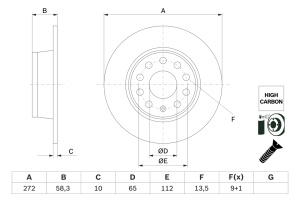 Disc frana Spate Dreapta/Stanga potrivit AUDI Q2; CUPRA ATECA; SEAT ATECA; SKODA KAROQ, OCTAVIA IV; VW T-ROC 1.0-2.0D 04.16- - Img 3