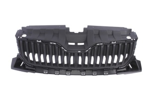 Grila radiator potrivit SKODA FABIA III 1.0-1.6 2014-2022 pana in 2018 - (cu orificii pentru dunga cromata, negru, CZ)