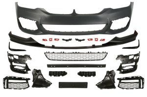 Bara Fata potrivita BMW 5 G30, G31, G38, F90 2017-2020 (cu indoiala, fara primer M PERFORMANCE, cu grilaje, cu orificii lampa ceata, grund)